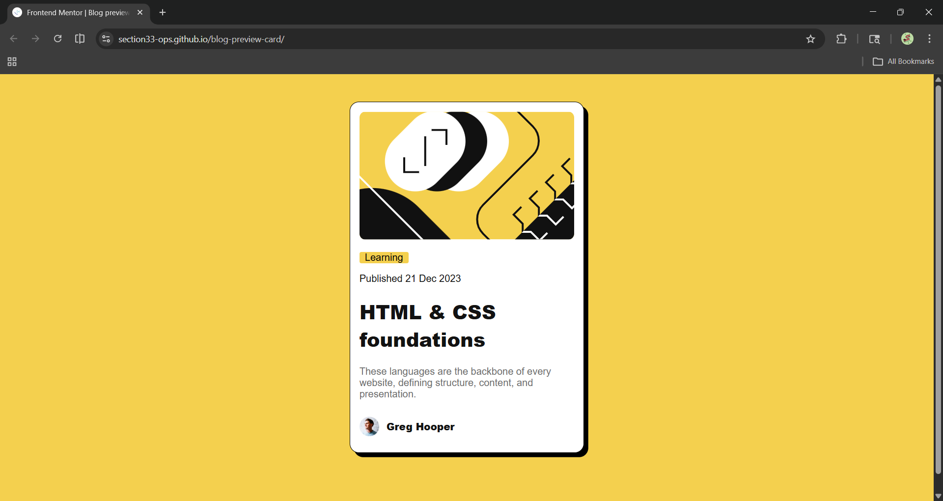 screenshot of the blog preview card page