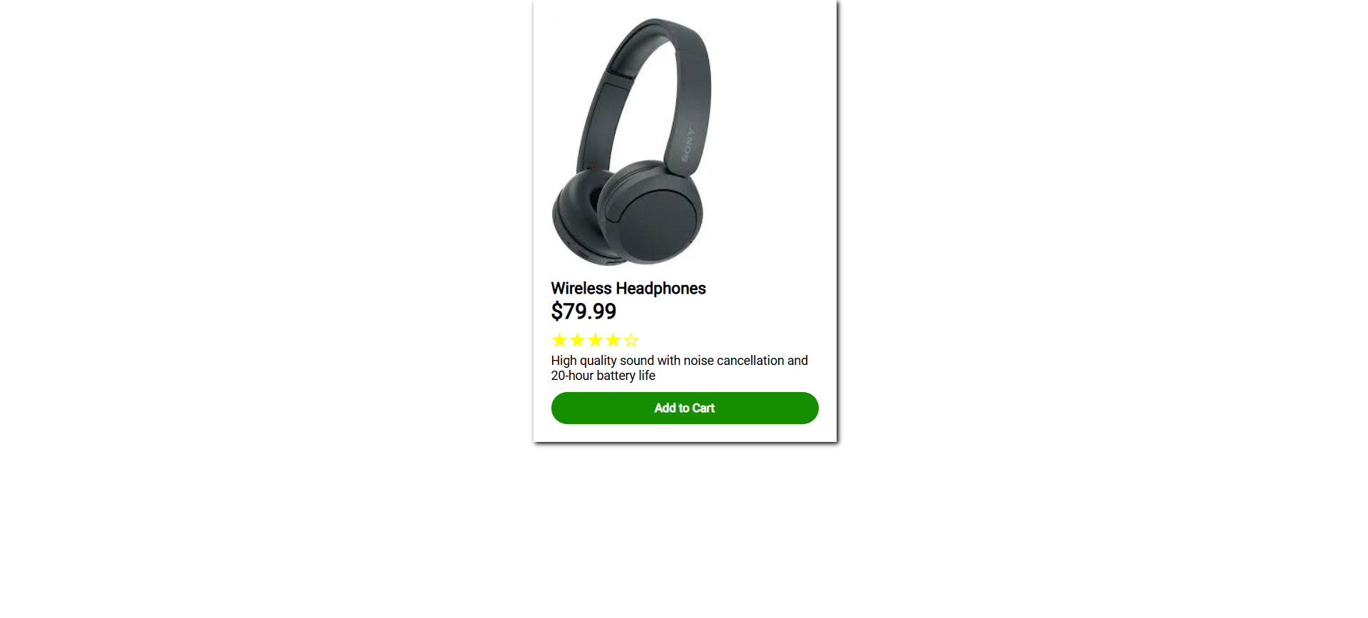 screenshot of the e-commerce product card page
