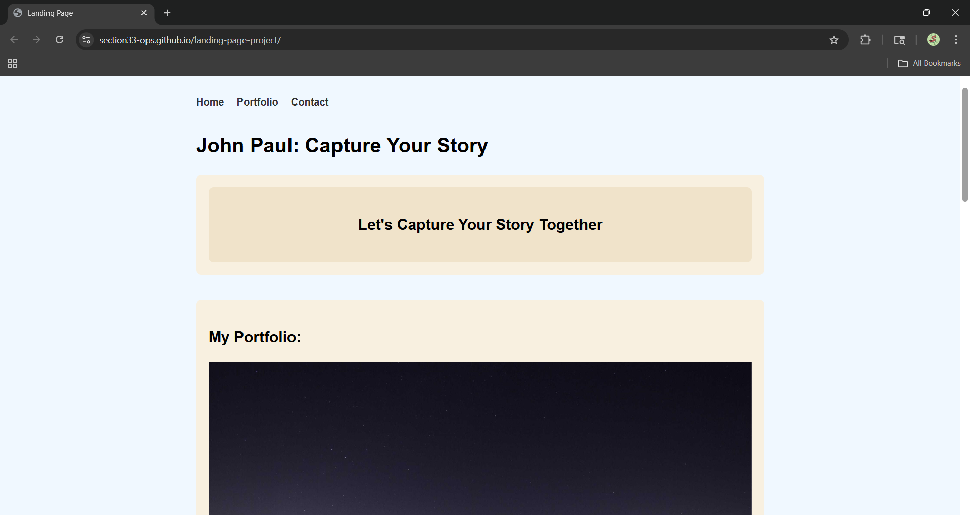 screenshot of the landing page