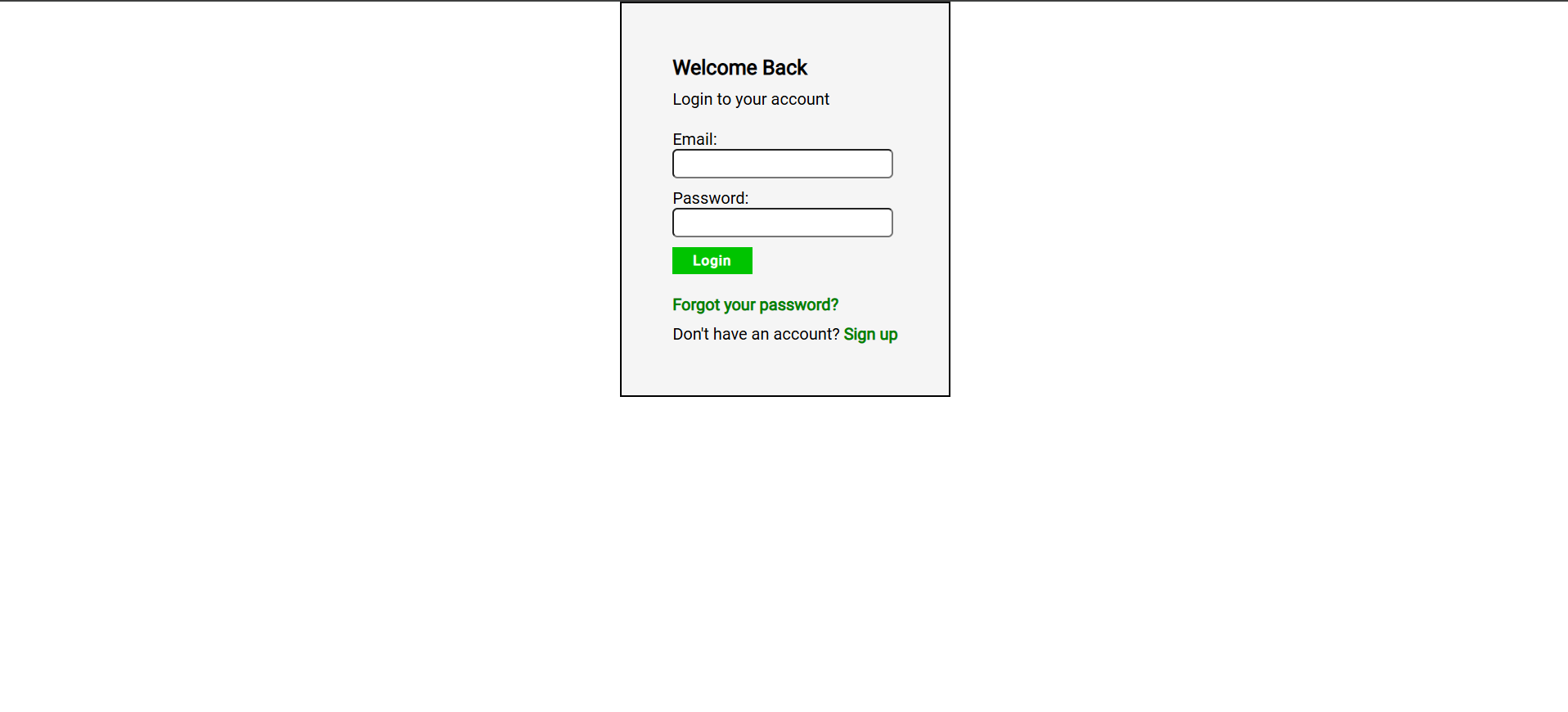screenshot of the login form page
